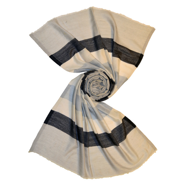 Beige wool stole with bold stripes