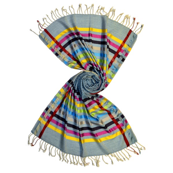 blue chain link pattern scarf with shiny silk stripes by scarf manufacturer in india