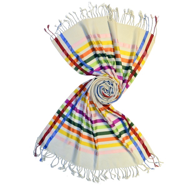 white merino wool scarf with shiny silk stripes by scarf manufacturer in india