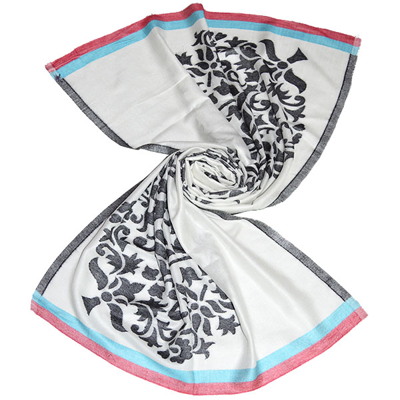 white modal scarf cutwork floral vase pattern for women