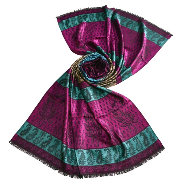 Purple and teal designer paisley pattern modal scarf manufacturers in india tri star overseas