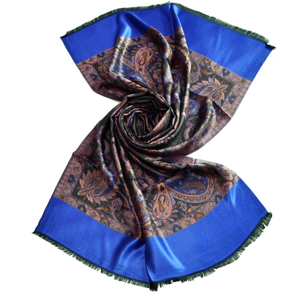 100% royal blue traditional mughal design modal scarf made in india by scarf manufacturer