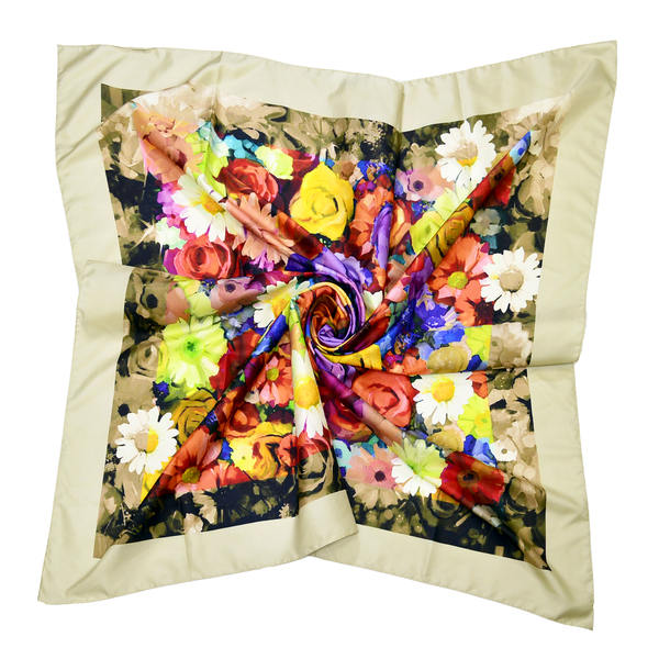 floral print square silk scarf at wholesale price surat - Tri Star Overseas