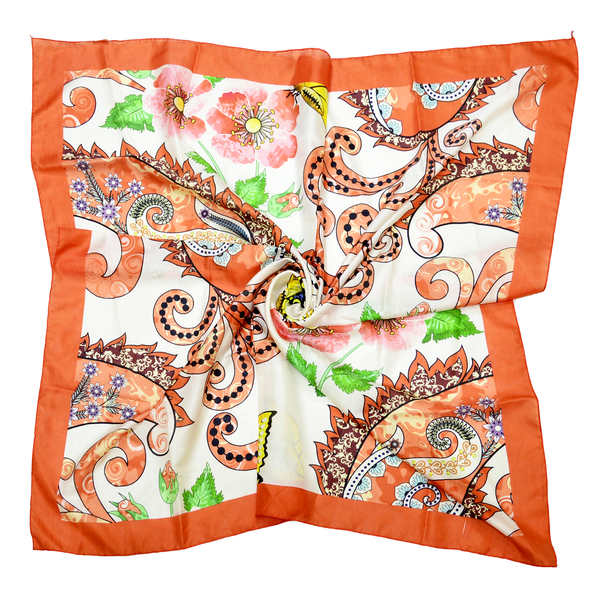 Orange Butterflies and Paisleys square scarf manufacturer - Tri Star Overseas
